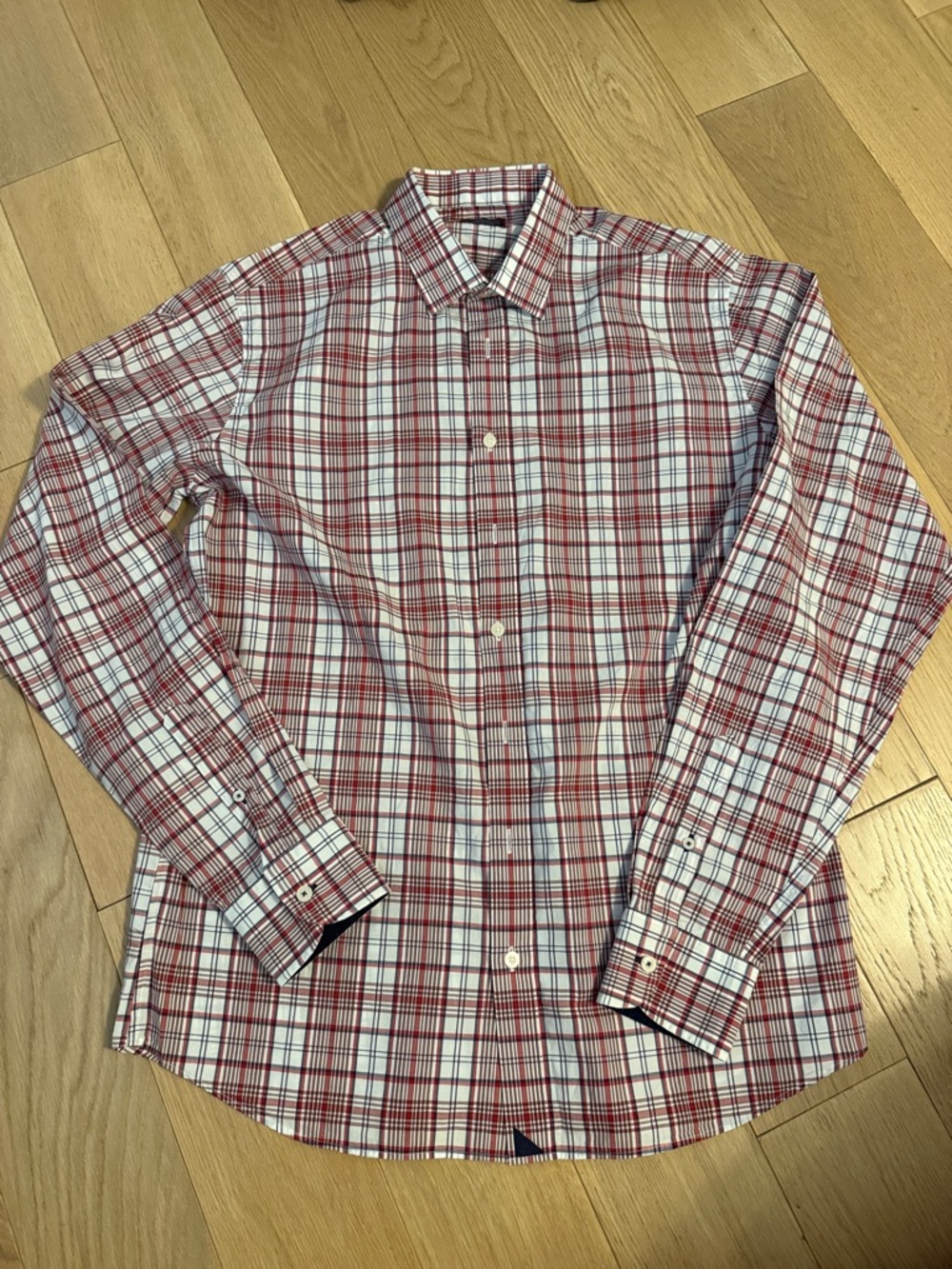 UNTUCKit Red and White Plaid Button-Down Shirt